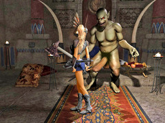 picture #2 ::: Dark elf hottie playing with two big cocks
