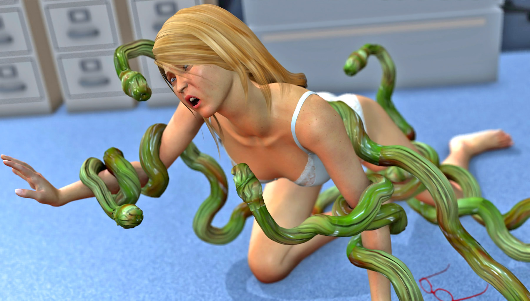 Green tentacle monster drilling a helpless girl | 3dwerewolfporn.com