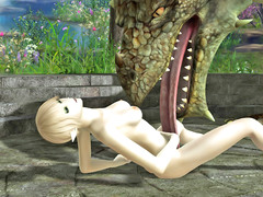 picture #1 ::: Sweet blonde elf enjoys forbidden sex with a dragon