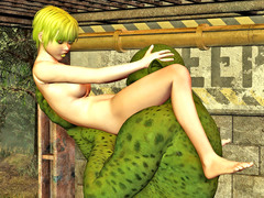 picture #1 ::: Slutty girls love giant green cocks inside them