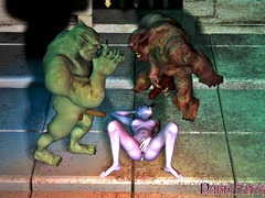 picture #2 ::: Two hideous ogres double team a prisoner girl