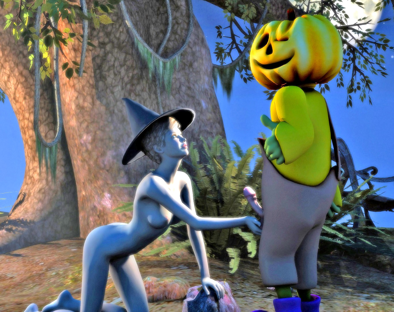 Monsters Fuck Witches - Horny witch brings a scarecrow to life to fuck him hard at 3dEvilMonsters