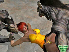 picture #2 ::: Two werewolves stuff a cutie with their throbbing cocks