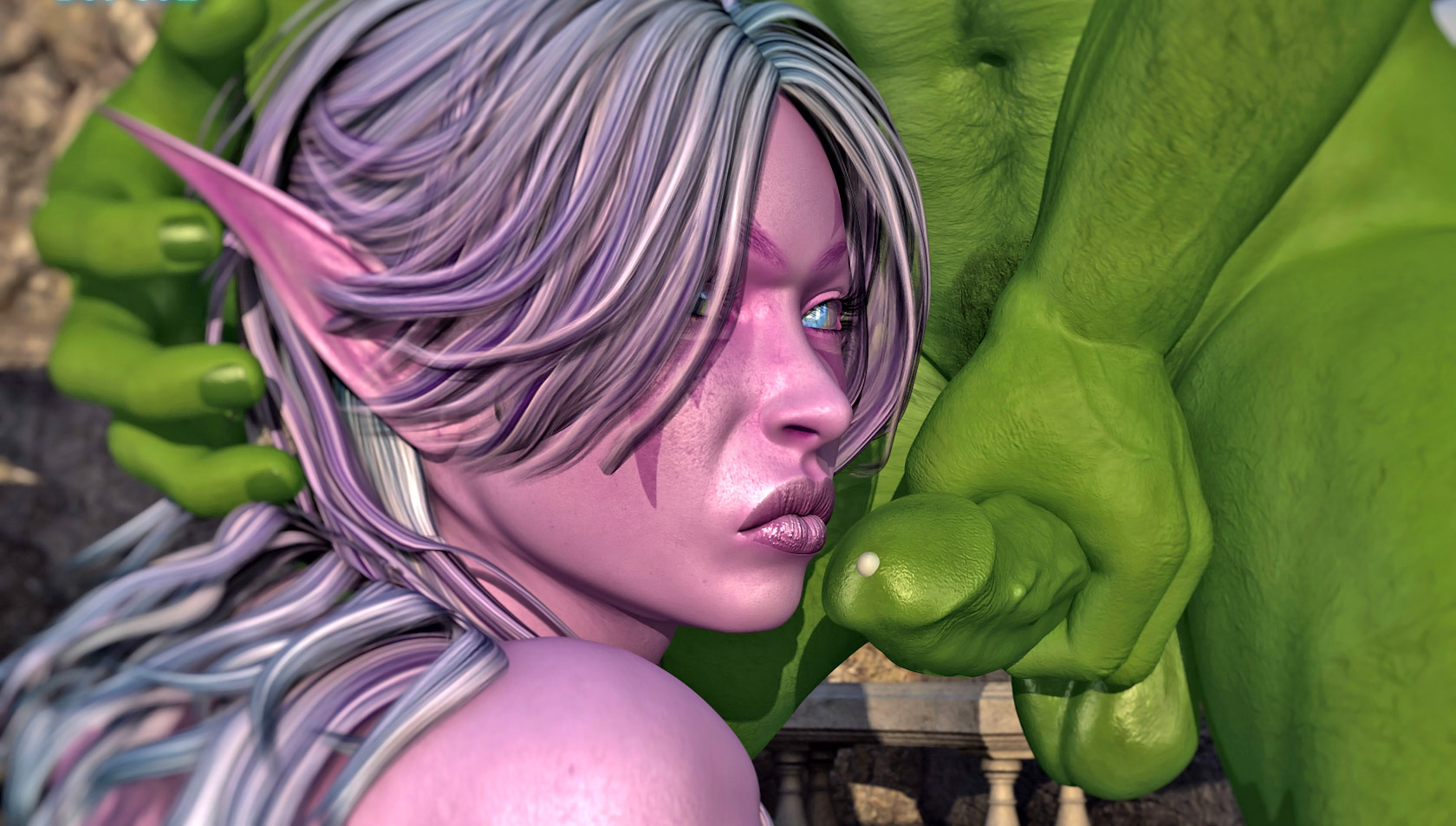 3d nude elf sucking huge green dick of a monster | Porncraft 3d