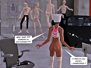 picture #2 ::: Zombies with giant cocks attacking 3D black chick on space ship
