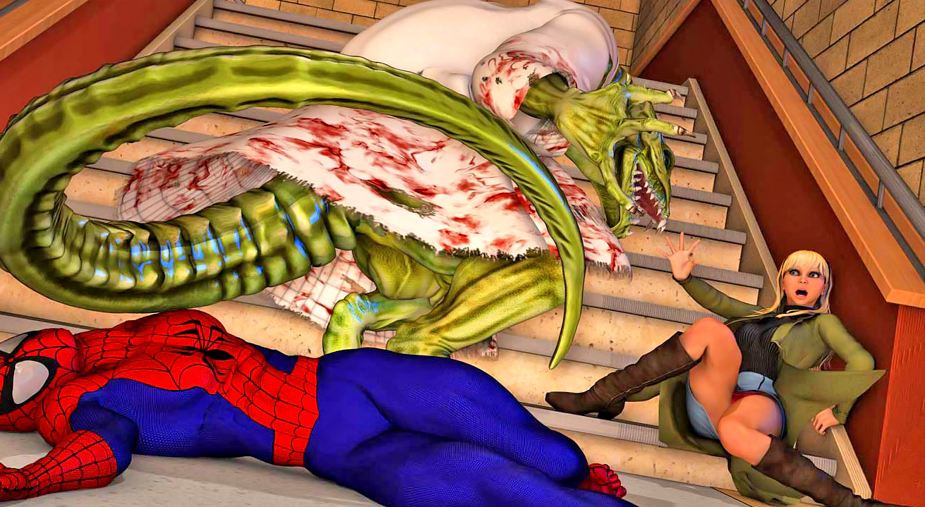 After killing Spider Man the green monster rapes a seducing girl at  3dEvilMonsters