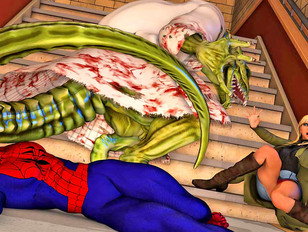 picture #1 ::: After killing Spider Man the green monster rapes a seducing girl