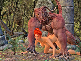 picture #6 ::: Animated brown mosnter ravishes the cunt of a redhead bitch in the woods