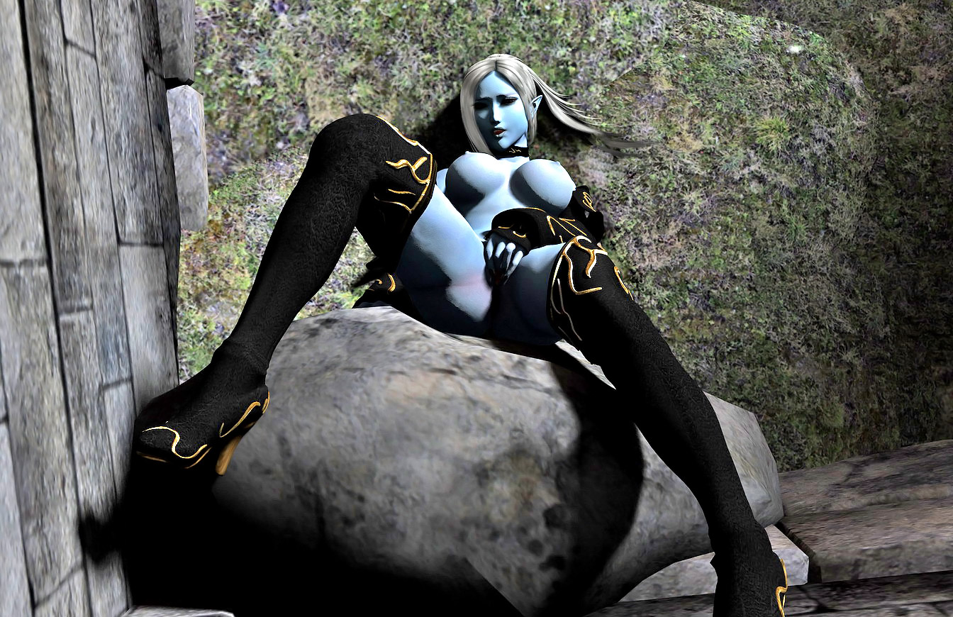 1344px x 870px - Ancient blonde warrior fingers her wet pussy on a rock | Elf raped by demons