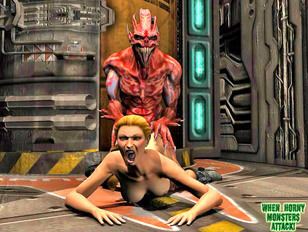 picture #4 ::: A perfect blonde screams while fucked from behind by an alien