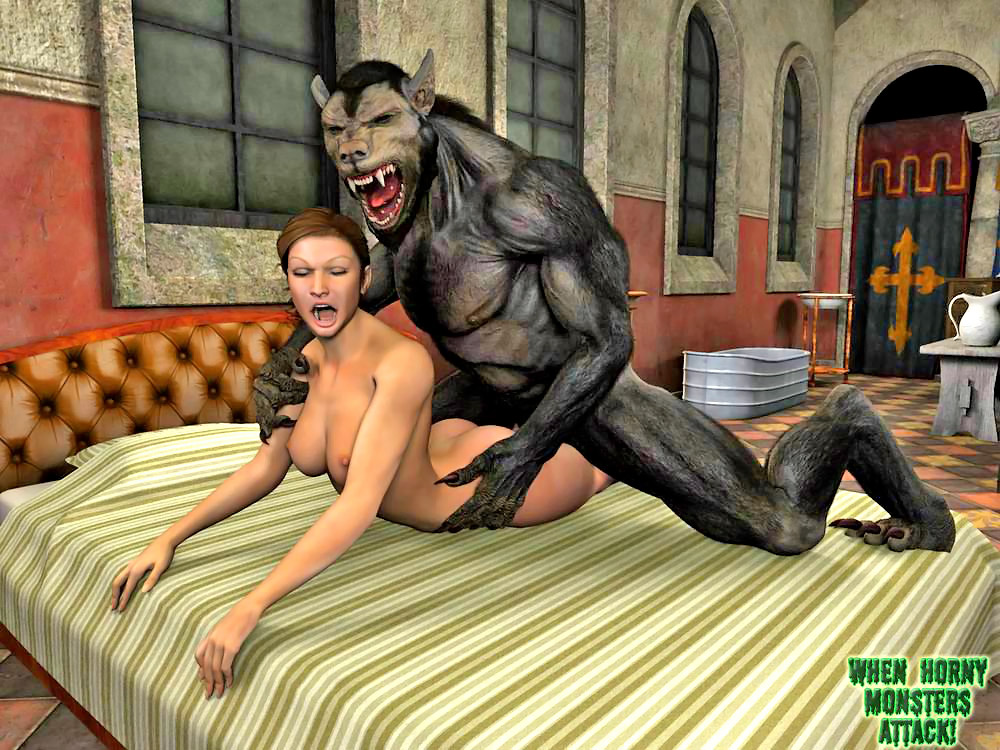 Werewolf Toon Porn - Busty 3D slut enjoys the huge thick cock of the werewolf at 3dEvilMonsters