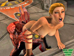 picture #3 ::: Captured blonde expeditionist getting violated by a wicked red cliff monster