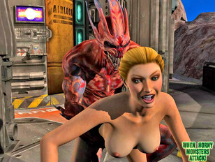 picture #4 ::: Captured blonde expeditionist getting violated by a wicked red cliff monster
