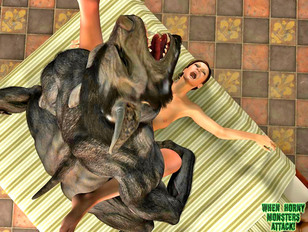 picture #4 ::: Attacked naked 3D girl getting brutally raped by an evil werewolf