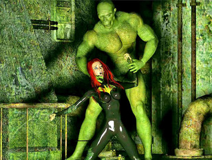 picture #2 ::: Hot redhead babe with perfect body getting abused by green monster