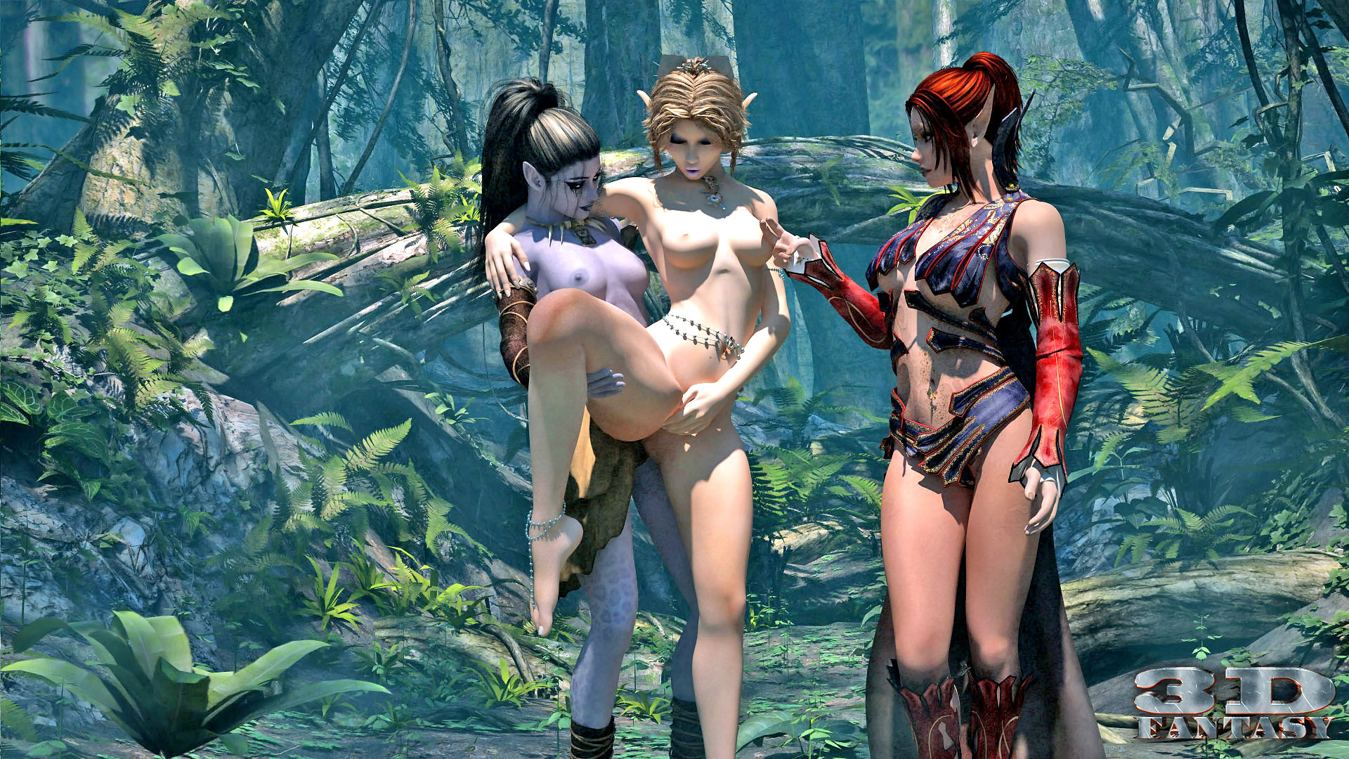 3d Lesbian Xxx - Incredibly sexy 3D lesbian elves having xxx action in the jungle |  Porncraft 3d