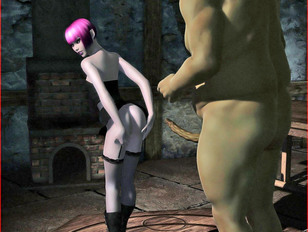 picture #4 ::: Two werewolfs explore the holes of a white purple-haired babe