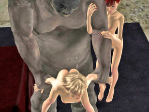 picture #2 ::: Two young 3D elf babes getting fucked by a big troll