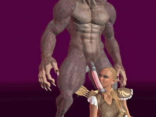 picture #9 ::: Alien with a red hard dick explored a pigtailed human