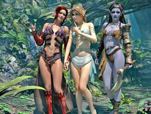 picture #8 ::: Lesbian fantasy beauties getting attacked by monsters after having a threesome