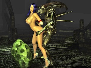 picture #5 ::: Foxy blue haired 3D girl getting raped by an evil alien