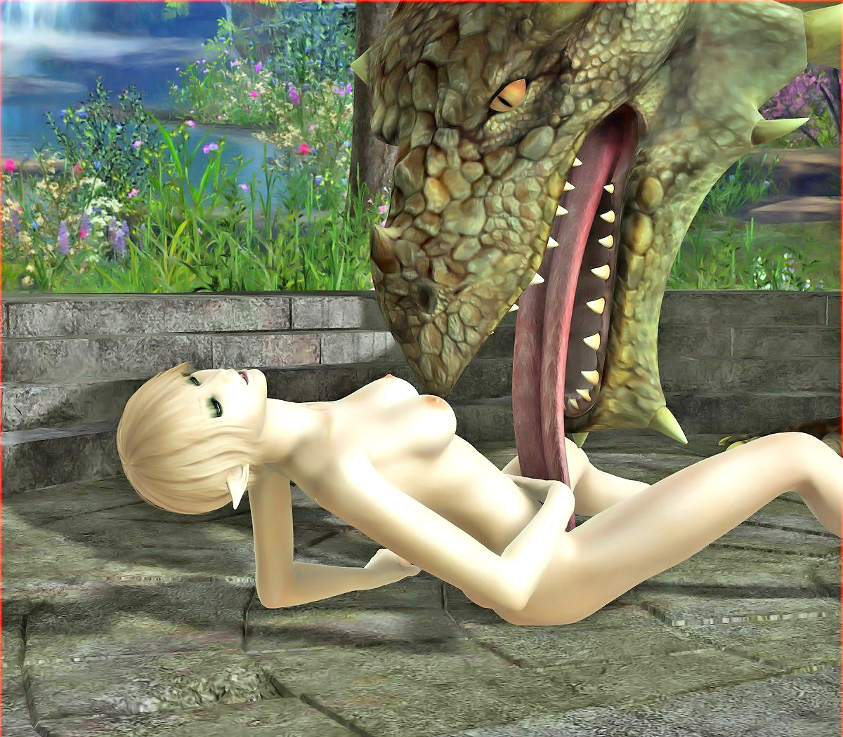 3d Anime Porn Pussy Sex - young girl's pussy is licked in a 3d dragon fuck scene