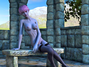 picture #2 ::: Young cute 3D naked night elf babe masturbating on the bench