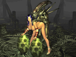 picture #2 ::: Horny 3D babe fucking doggy style with Alien in it's nest