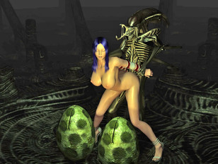 picture #4 ::: Horny 3D babe fucking doggy style with Alien in it's nest