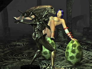 picture #5 ::: Horny busty 3D babe having sex with Alien in it's nest