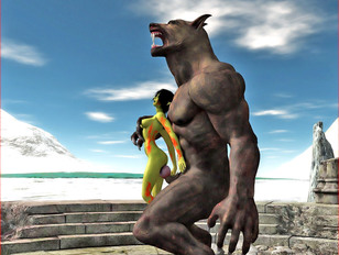 picture #3 ::: 3D green elf cutie getting brutally double penetrated by giant werewolves