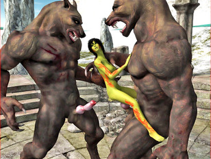picture #7 ::: 3D green elf cutie getting brutally double penetrated by giant werewolves