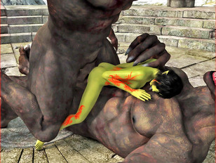 picture #10 ::: 3D green elf cutie getting brutally double penetrated by giant werewolves