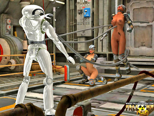 picture #4 ::: Naked 3D cyber lesbian babes having fun on the space ship