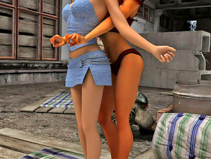 picture #1 ::: Bizarre 3d porn pics featuring two cute lesbian chicks dancing together.