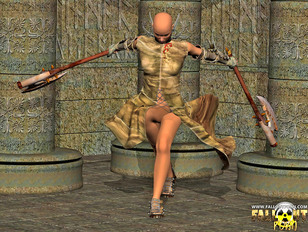 picture #2 ::: Bald 3D warrior hottie posing nude and masturbating with an axe