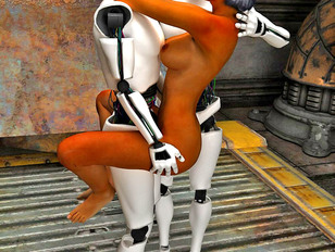 picture #7 ::: Sexy lustful black 3D girl getting fucked by two horny robots