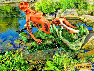 picture #3 ::: Tattooed hot fantasy babe attacked and getting fucked by lake monster