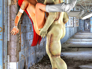 picture #4 ::: Sexy red haired 3d whore gets fucked by a big rotten zombie.