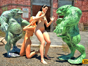 picture #2 ::: Sunbathing gorgeous chicks attacked and getting brutally violated by horny monsters