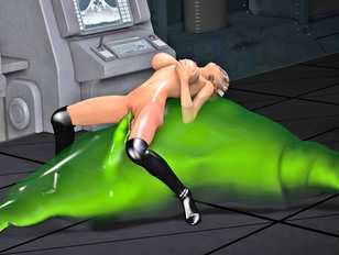 picture #3 ::: Green liquid alien cuming on ultra hot 3D babe's body
