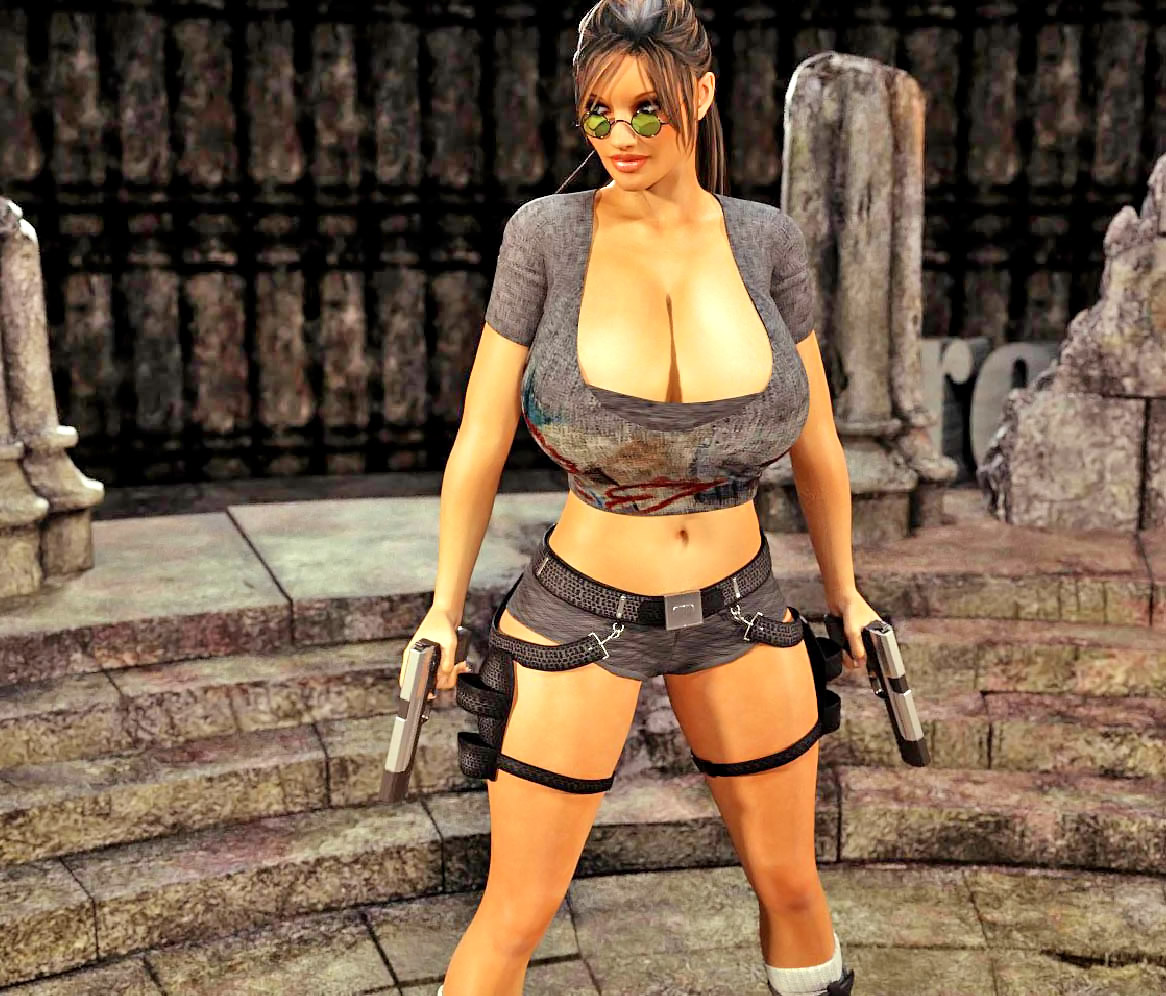 Busty hot tomb raider posing and sucking monster's huge hard cock at  Hd3dMonsterSex.com