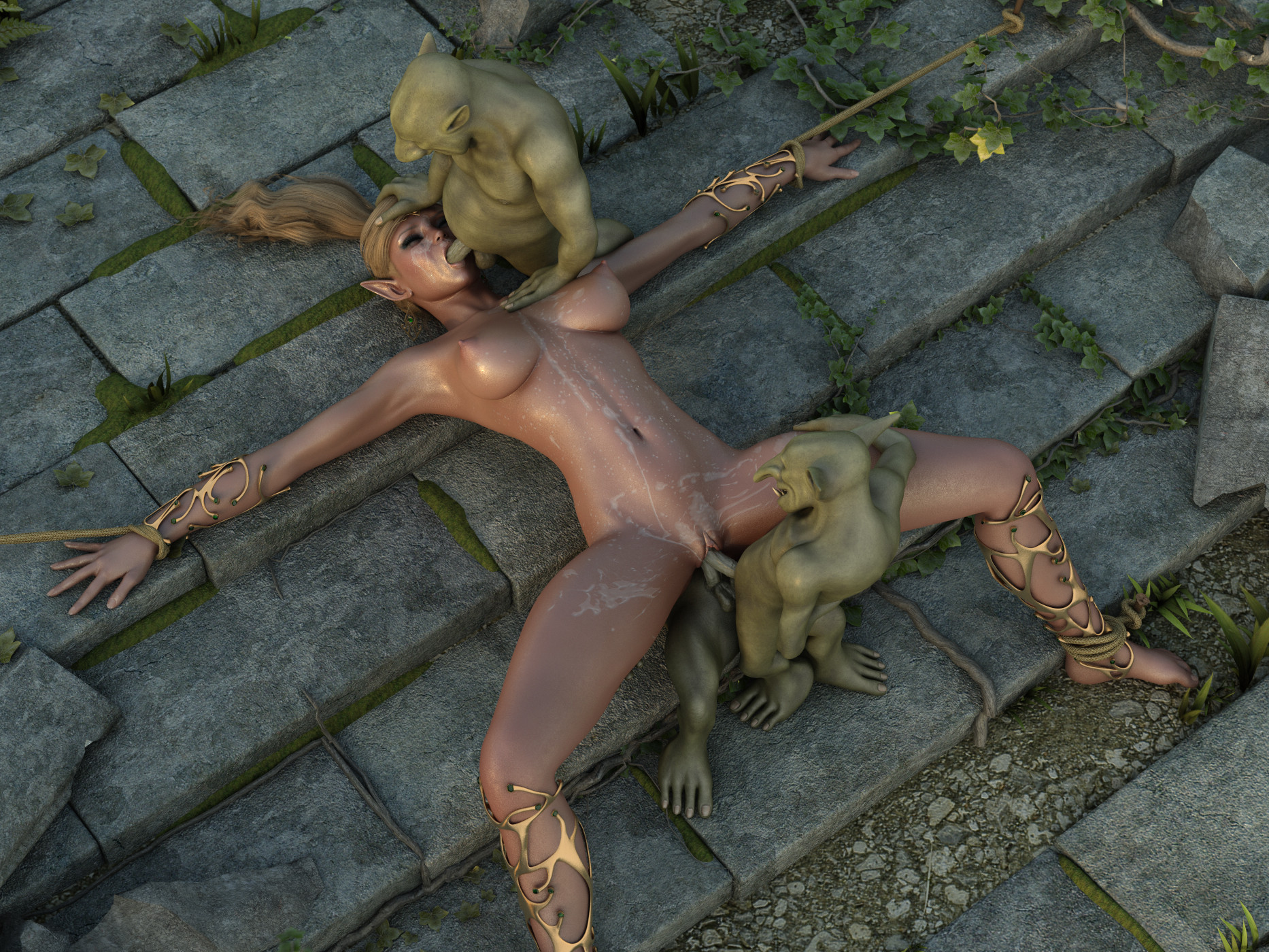 1866px x 1400px - Tied up blonde elven whore on the floor at 3dEvilMonsters