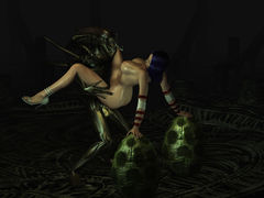 picture #1 ::: Buxom hottie straddling alien pounded held in its arms