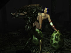 picture #3 ::: Buxom hottie straddling alien pounded held in its arms