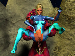 picture #5 ::: Babe in blue rubber suit pounded my a horrid monster