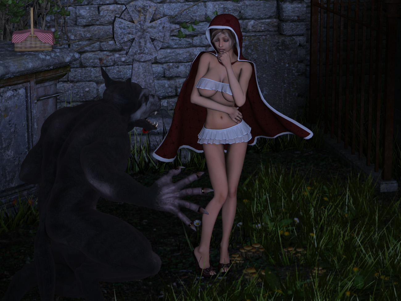 Slutty Red Riding Hood seduces a werewolf