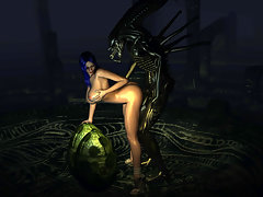 picture #1 ::: Hot alien chick has her little pussy fille up with cock