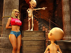 picture #1 ::: Cute blonde with huge 3D tits assaulted by evil gnomes