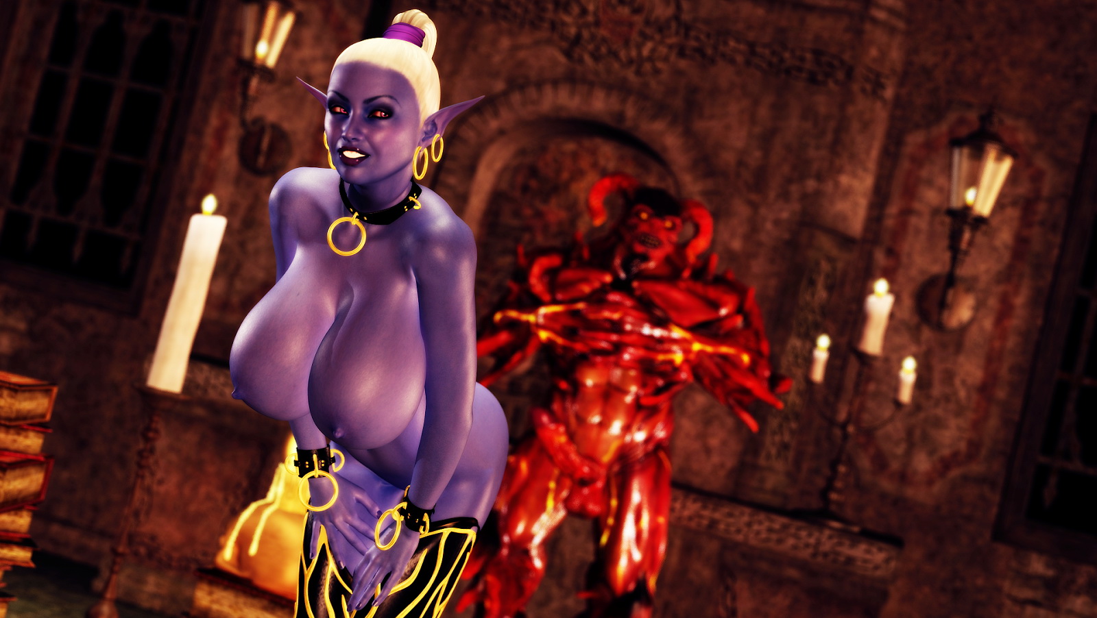1600px x 902px - Busty 3D elf sorceress ravaged by a summoned 3D demon